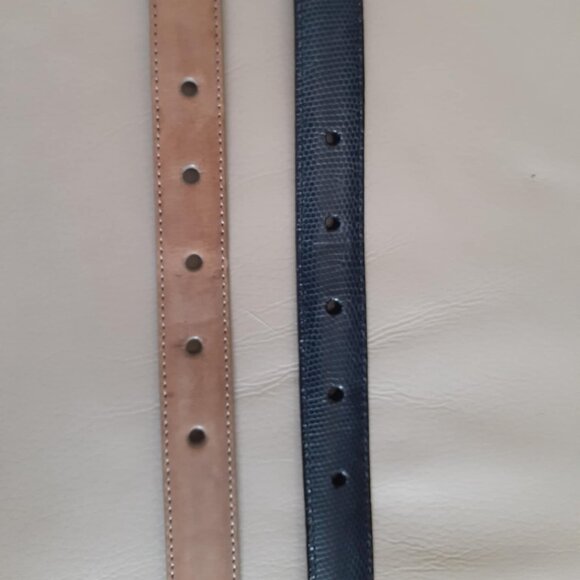 2 Skinny Brighton Belts M - Black/Tan - Gold/Silver Plated Accents - Vintage! main image 5